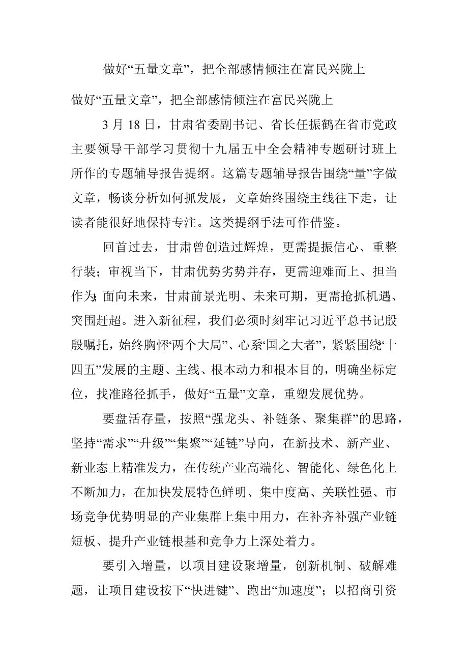 做好“五量文章”把全部感情倾注在富民兴陇上.docx_第1页