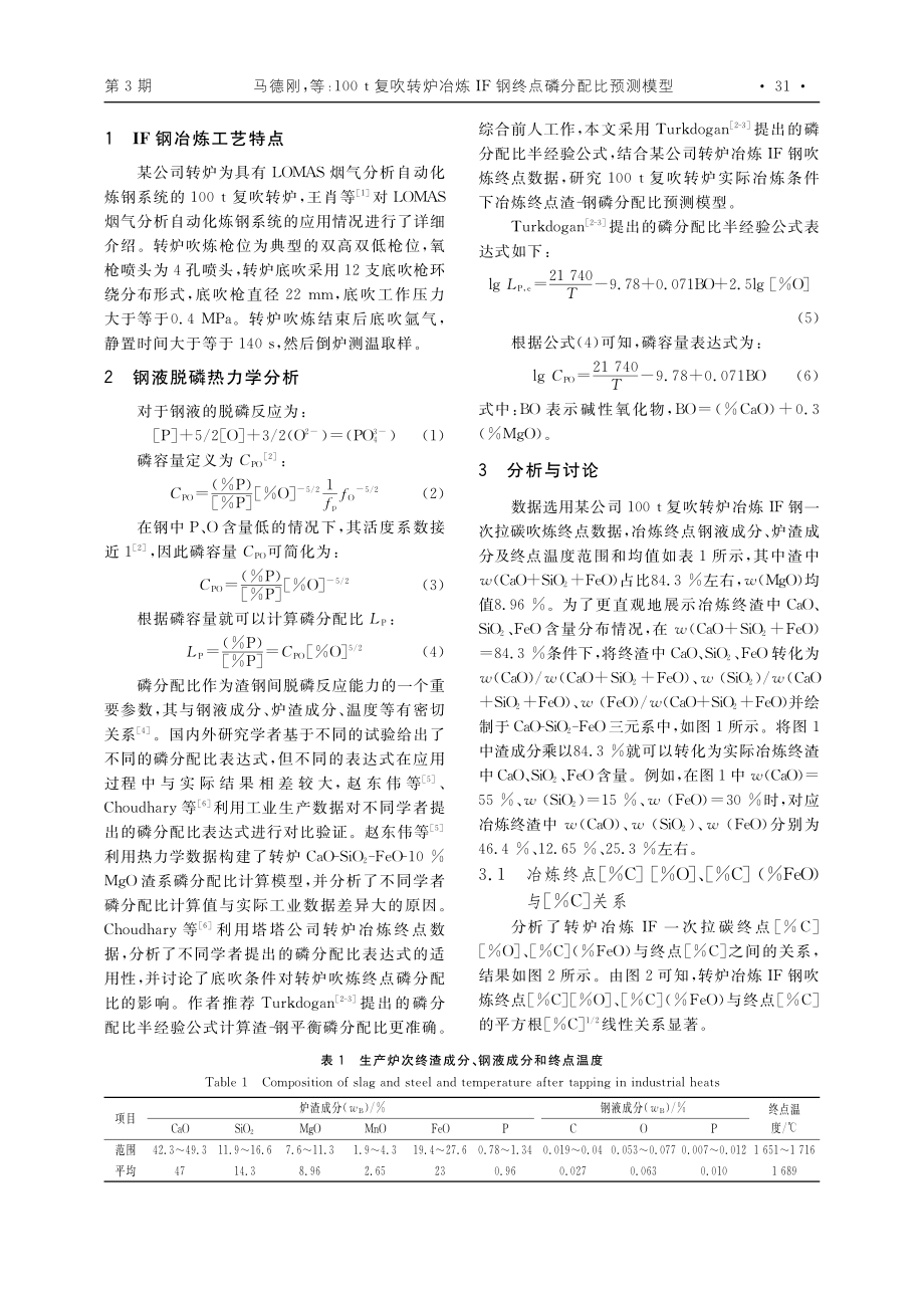 100t复吹转炉冶炼IF钢终点磷分配比预测模型_马德刚.pdf_第2页