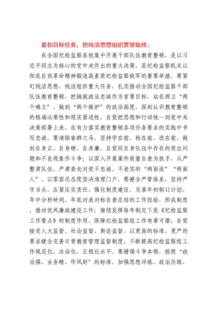 派驻宣传部纪检监察组长教育整顿发言：自觉接受革命性锻造和精神洗礼.docx_第2页