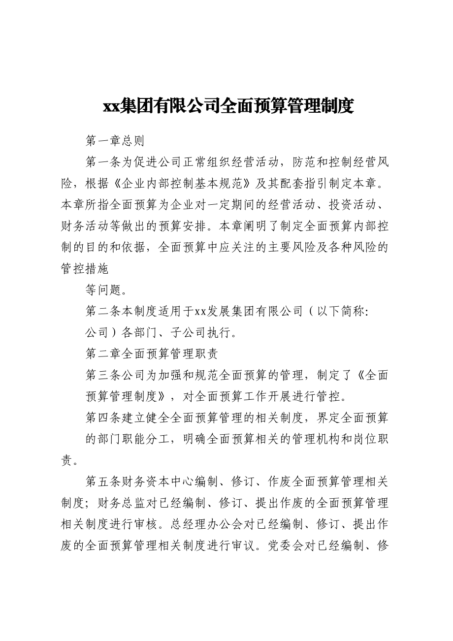 2023年Xx集团有限公司全面预算管理制度 .docx_第1页