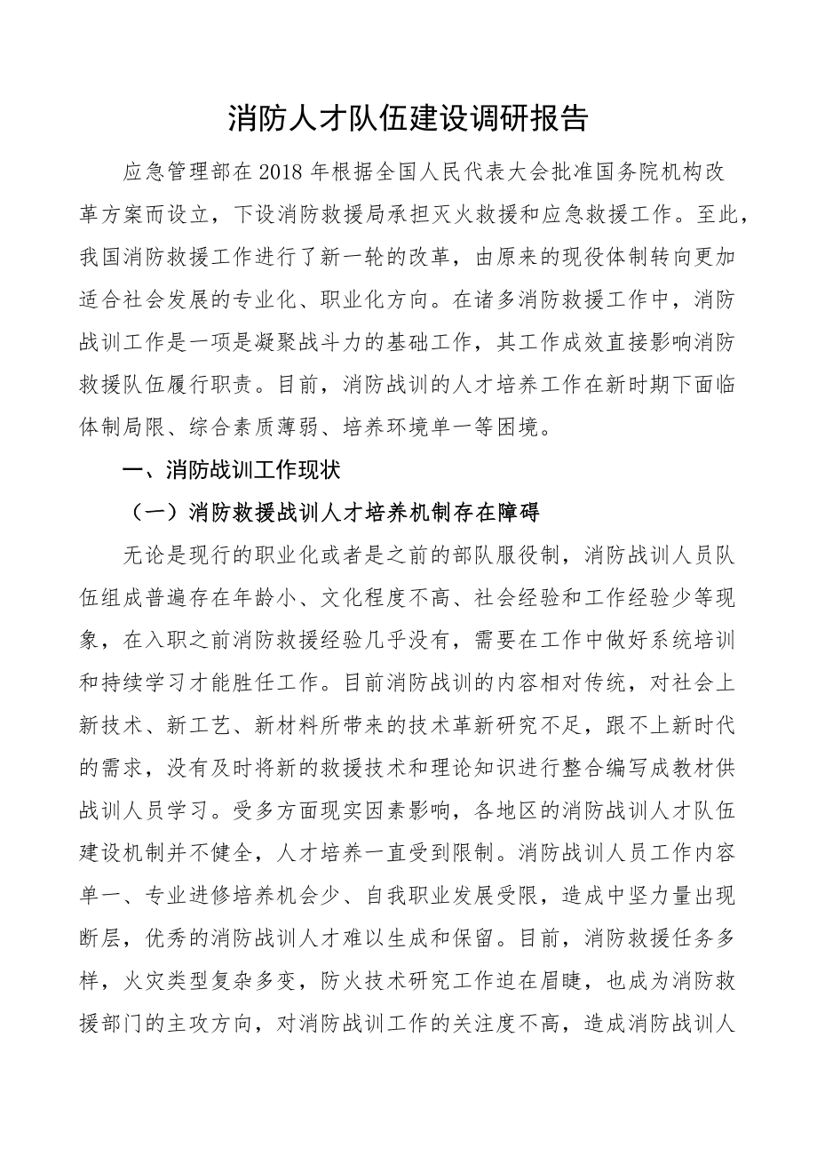 2023年消防人才队伍建设调研报告 .docx_第1页