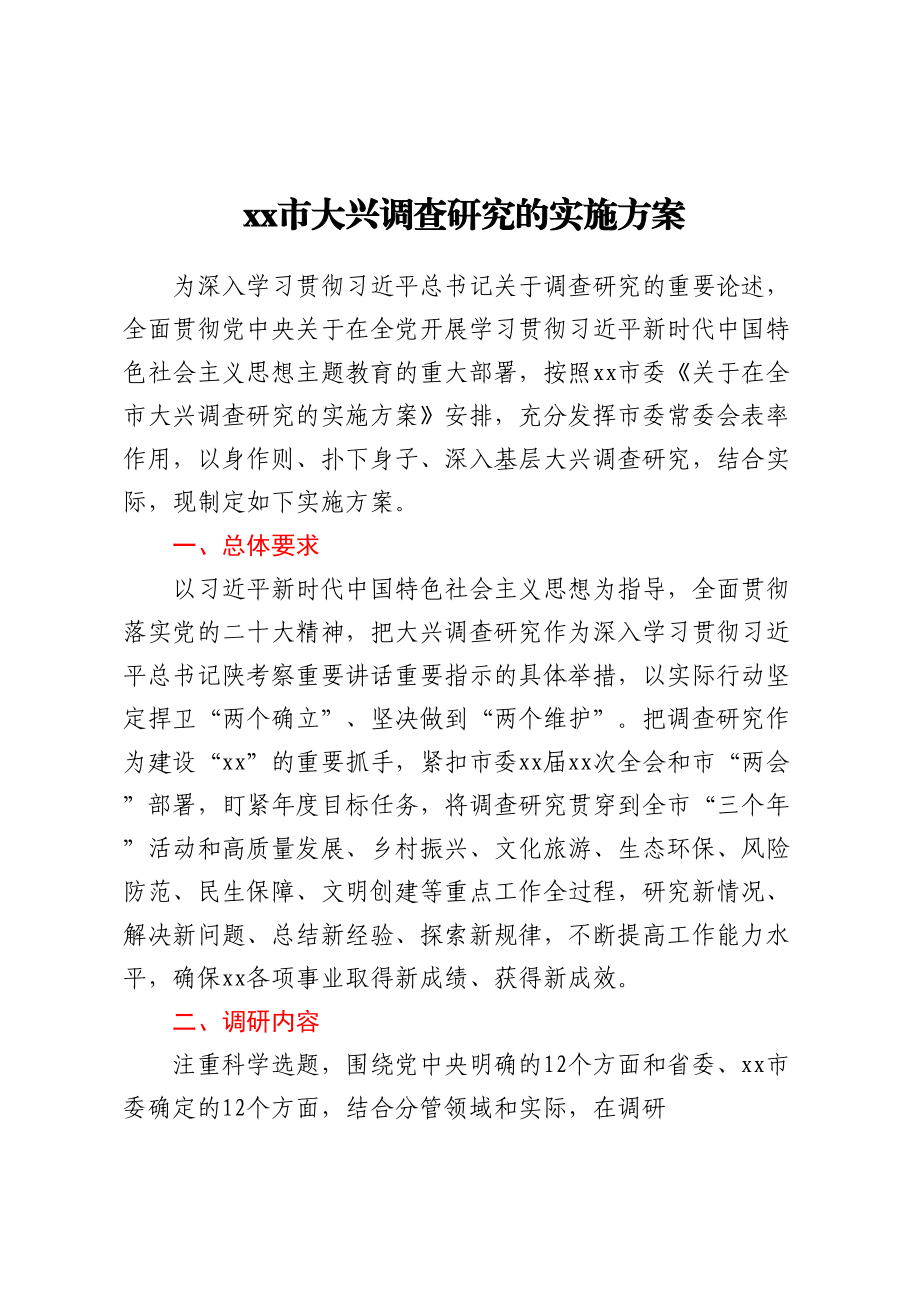 2023年xx市大兴调查研究的实施方案 .docx_第1页