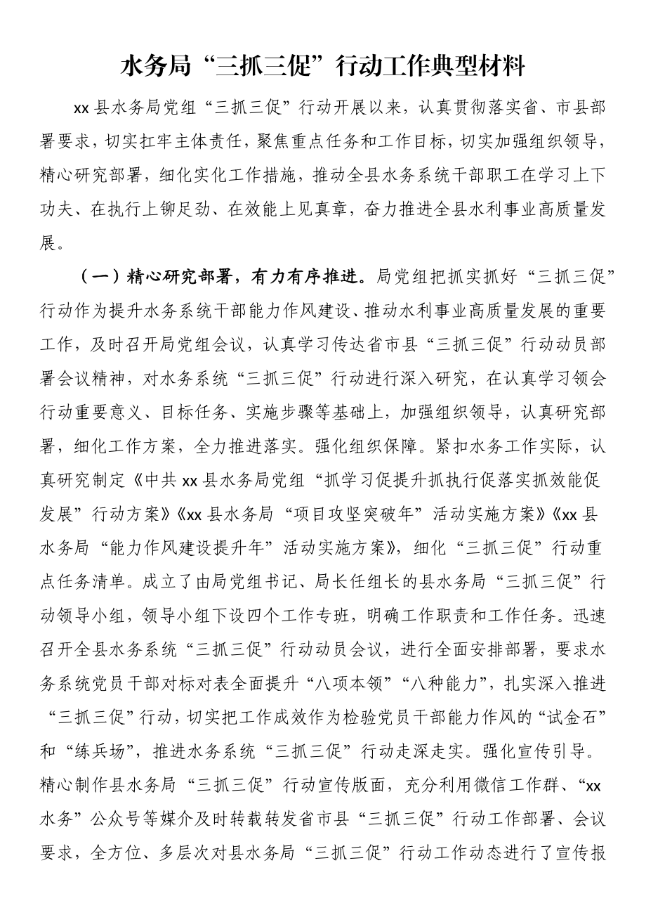 水务局“三抓三促”行动工作典型材料.docx_第1页