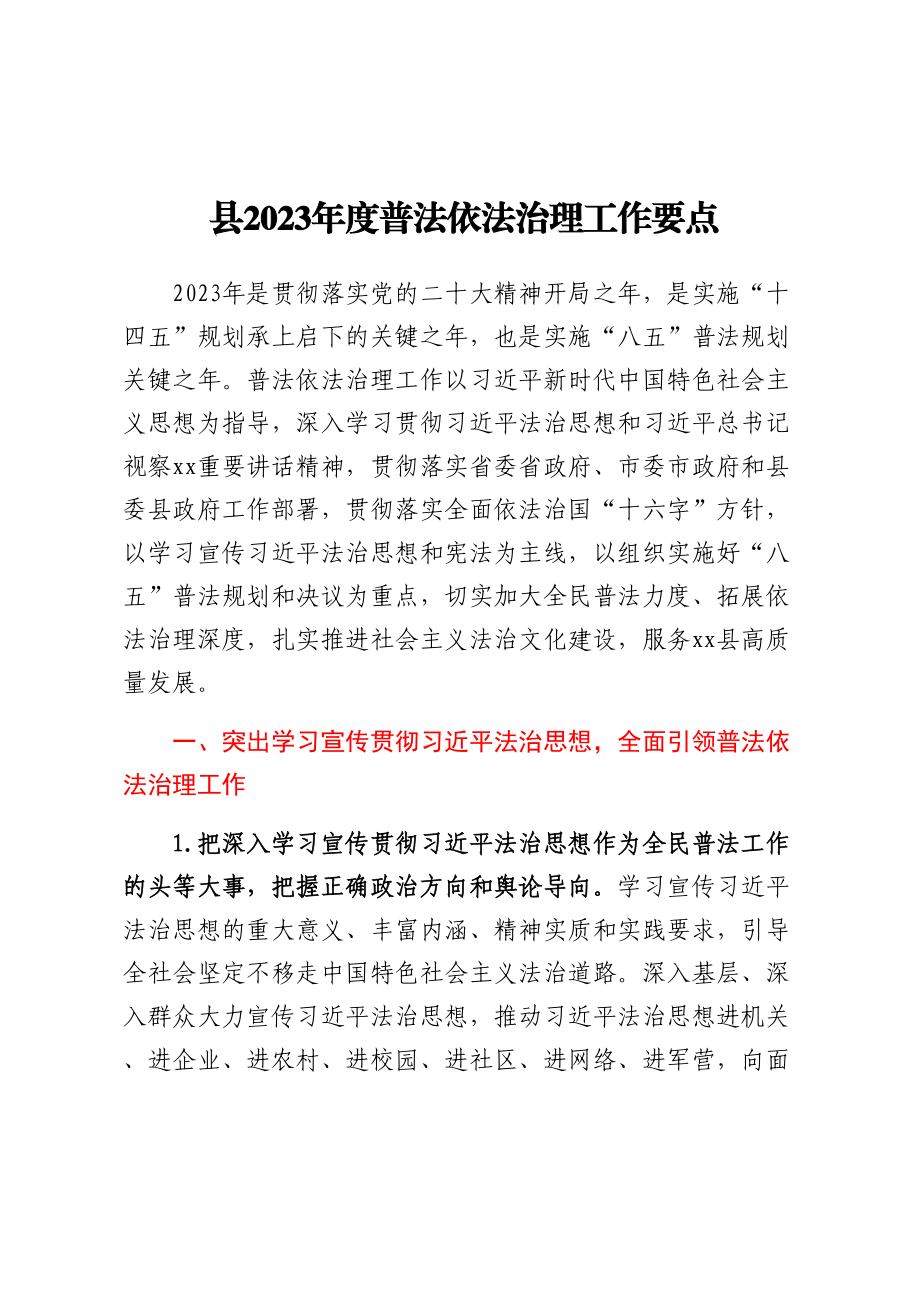 县2023年度普法依法治理工作要点.docx_第1页