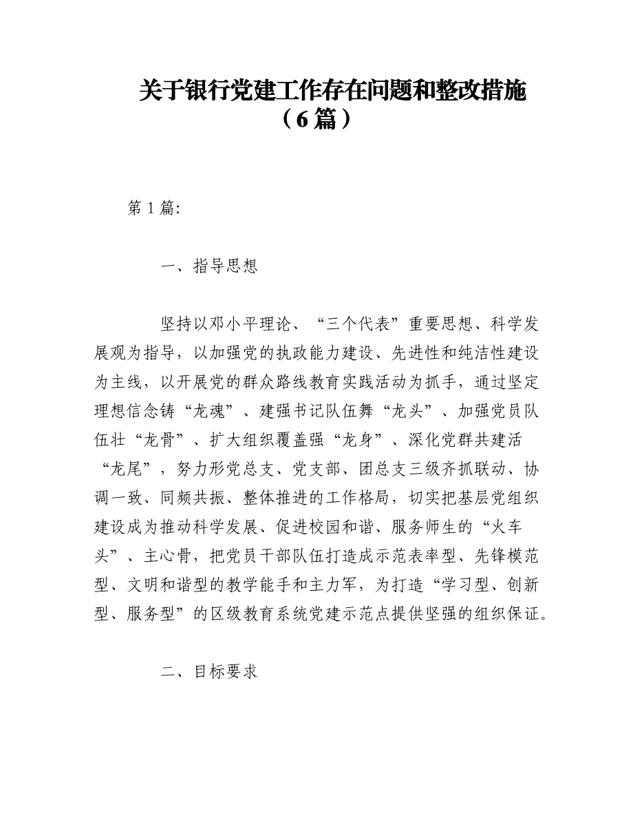 2023年（6篇）关于银行党建工作存在问题和整改措施.docx_第1页