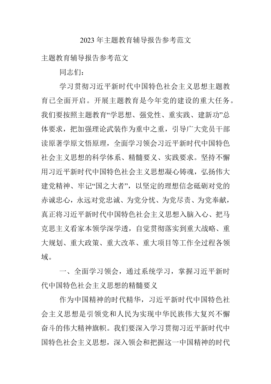 2023年主题教育辅导报告参考范文.docx_第1页