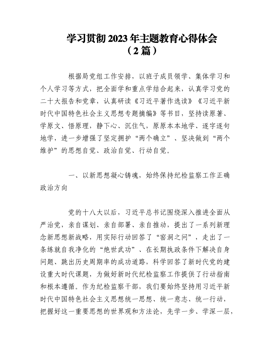 （2篇）学习贯彻2023年主题教育心得体会.docx_第1页