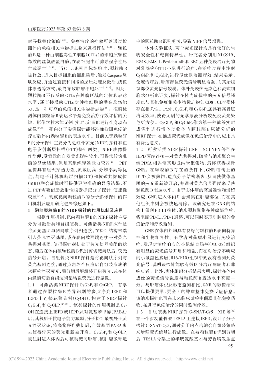 靶向颗粒酶B分子影像探针的作用机制及应用研究进展_付加煜.pdf_第2页