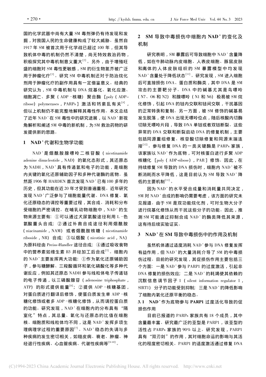 NAD-+在硫芥导致中毒损伤中的作用及研究进展_高一灵.pdf_第2页