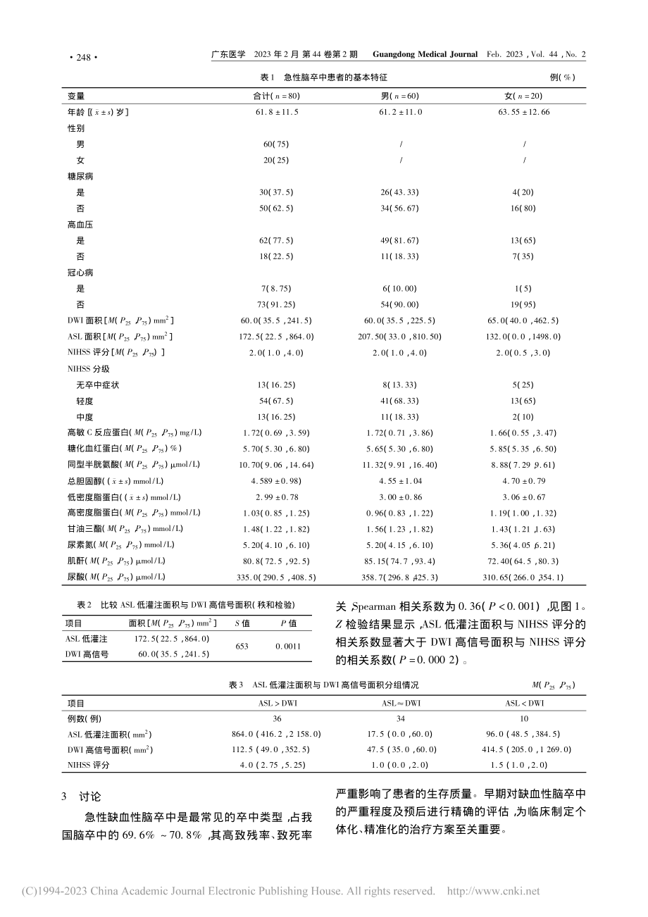 ASL及DWI与急性脑卒中...床神经功能受损程度的相关性_王小洁.pdf_第3页