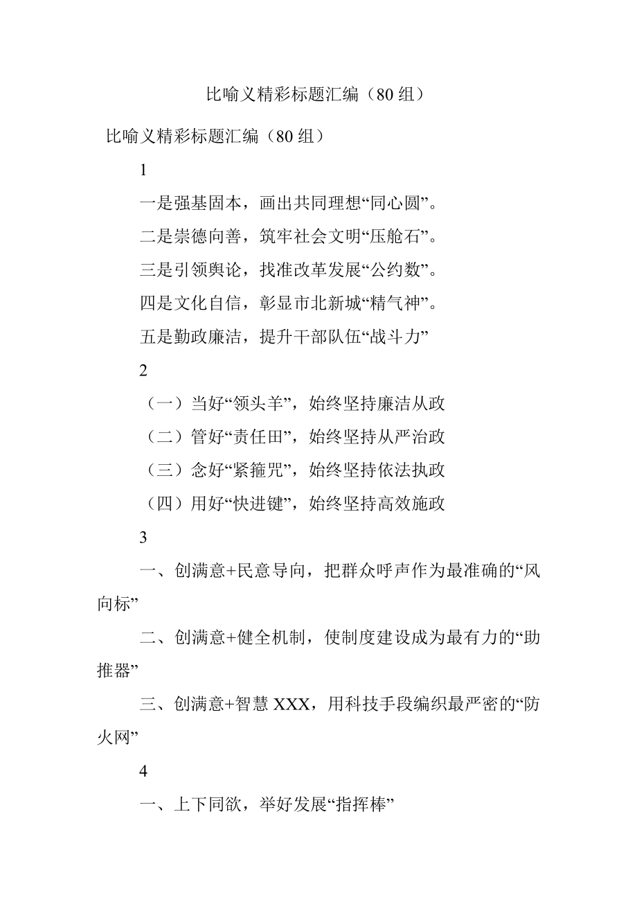 比喻义精彩标题汇编（80组）.docx_第1页