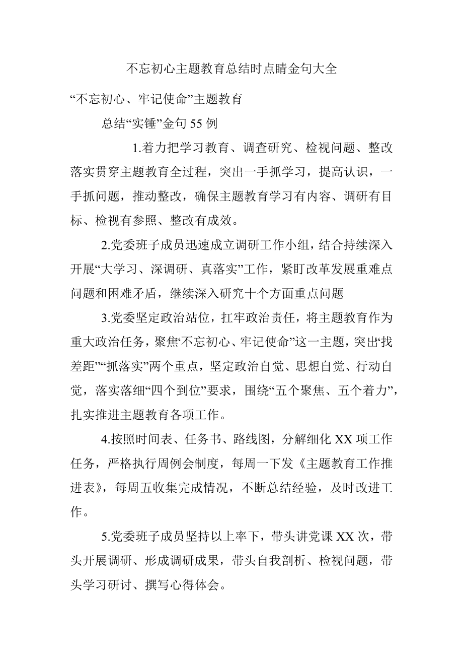 不忘初心主题教育总结时点睛金句大全.docx_第1页