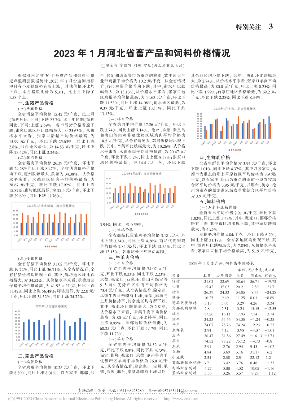 2023年1月河北省畜产品和饲料价格情况_安金奇.pdf_第1页