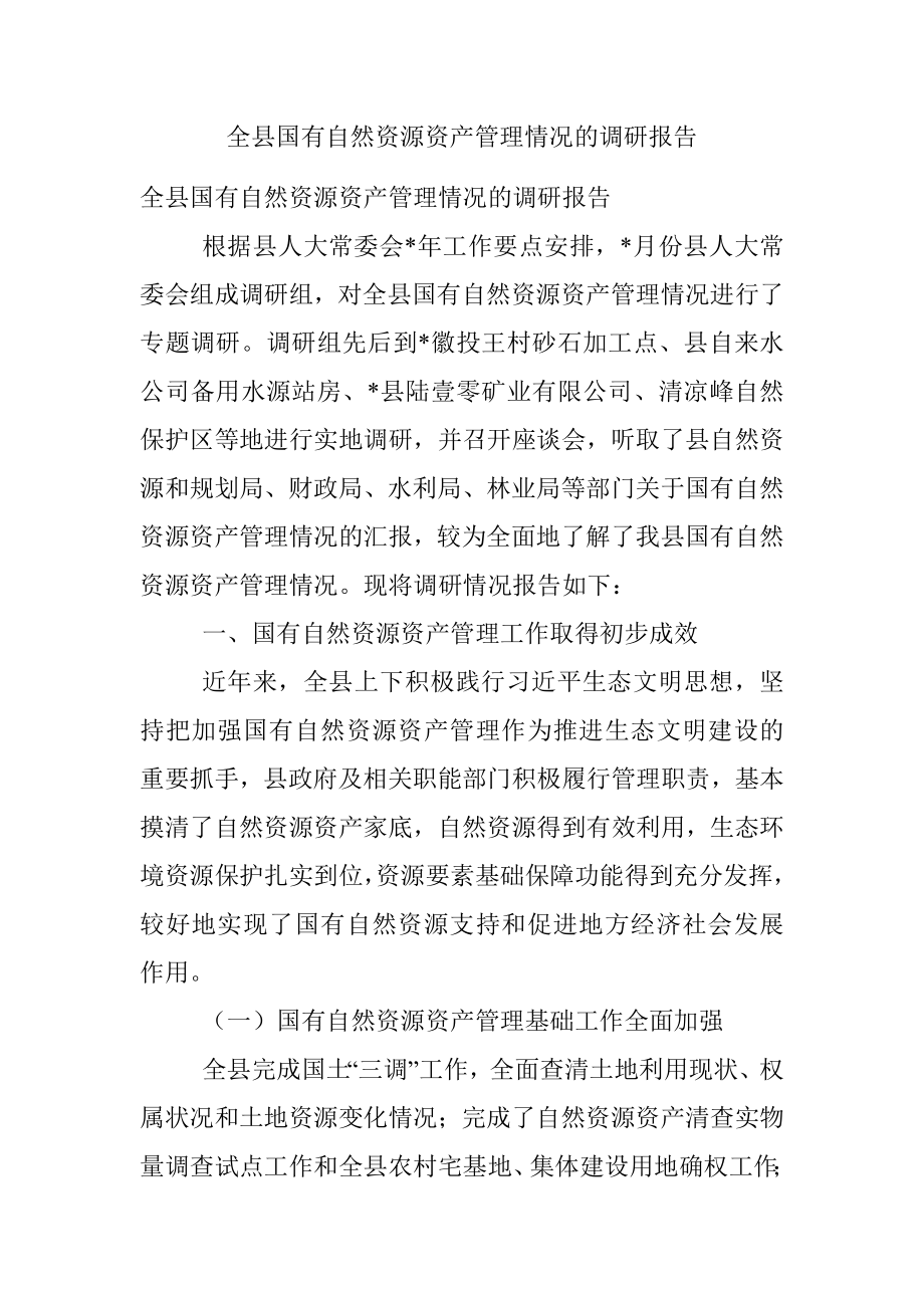 全县国有自然资源资产管理情况的调研报告.docx_第1页