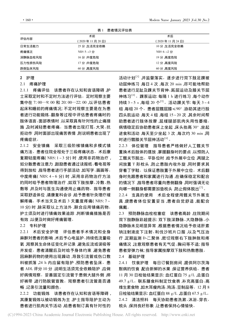 1例阿尔茨海默病患者髋关节置换的康复护理_卓莉.pdf_第2页