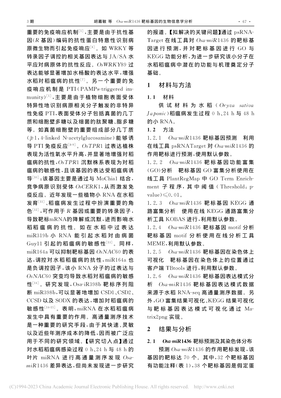 Osa-miR1436靶标基因的生物信息学分析_胡嘉敏.pdf_第2页