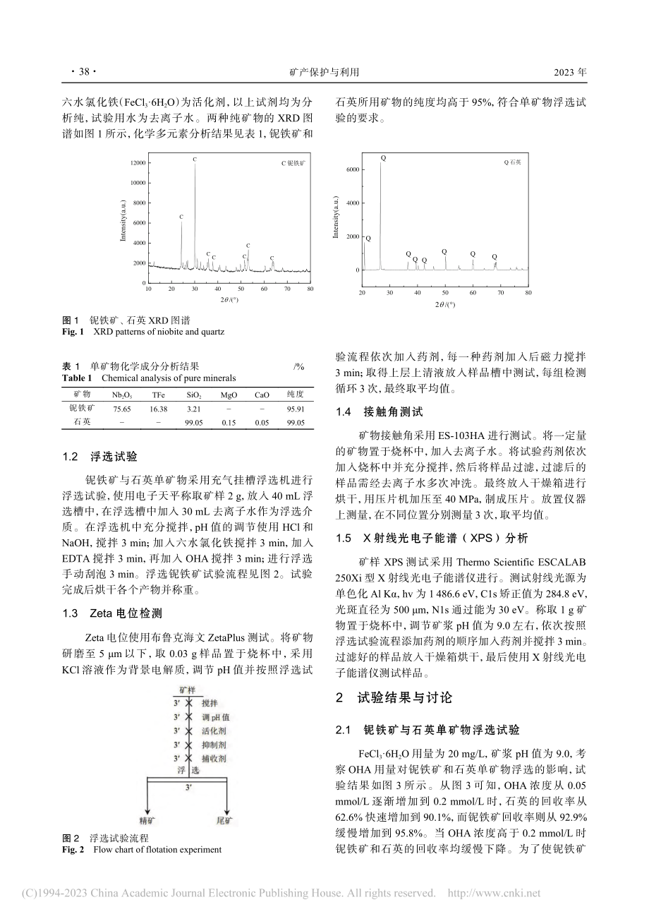 EDTA在铌铁矿和石英浮选分离中的选择性抑制作用机理_李侠.pdf_第2页