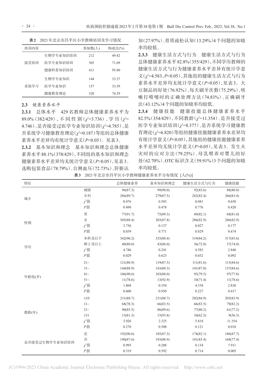 2021年北京市昌平区小学教师健康素养现状调查_黄艳丽.pdf_第2页