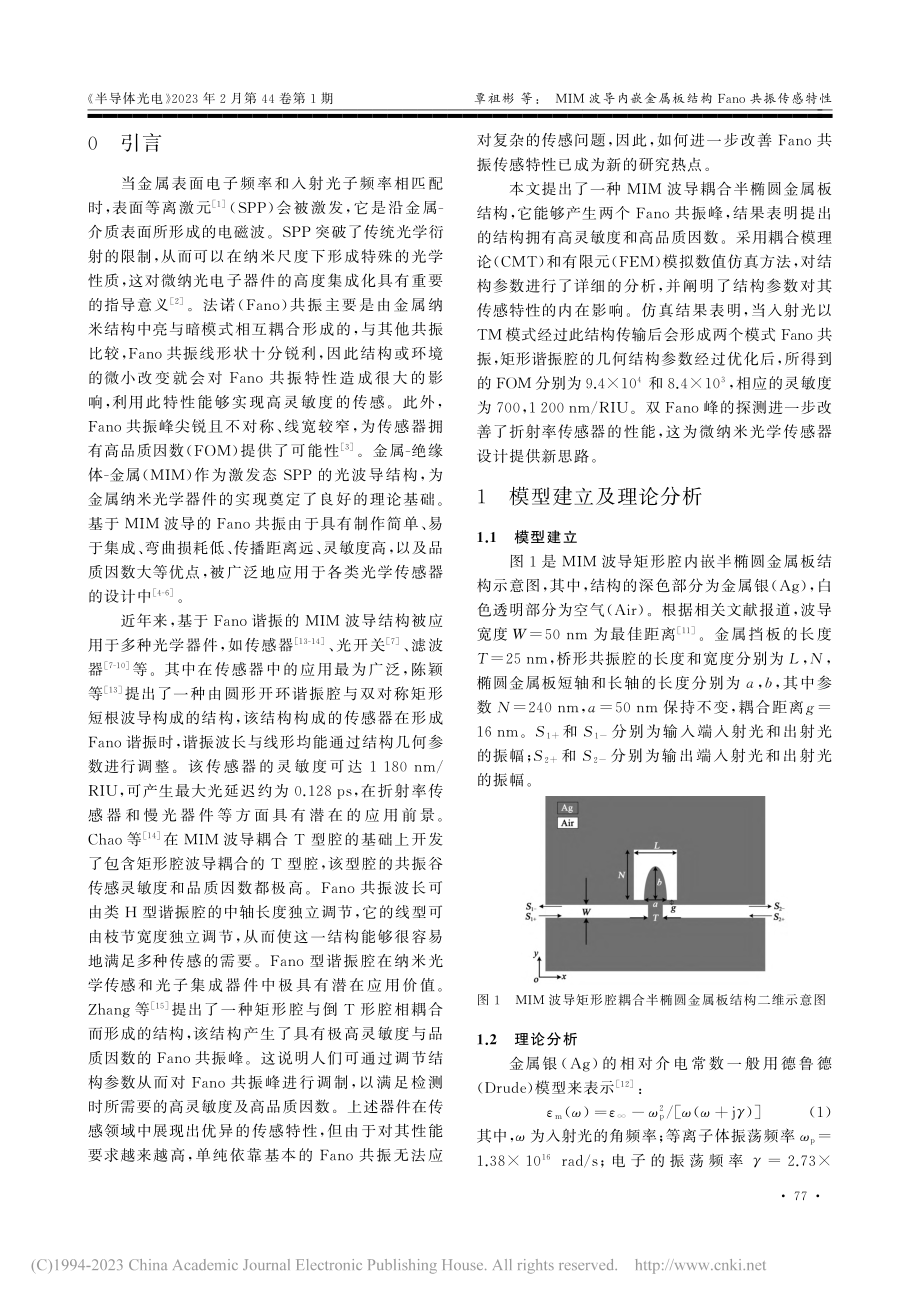 MIM波导内嵌金属板结构Fano共振传感特性_覃祖彬.pdf_第2页