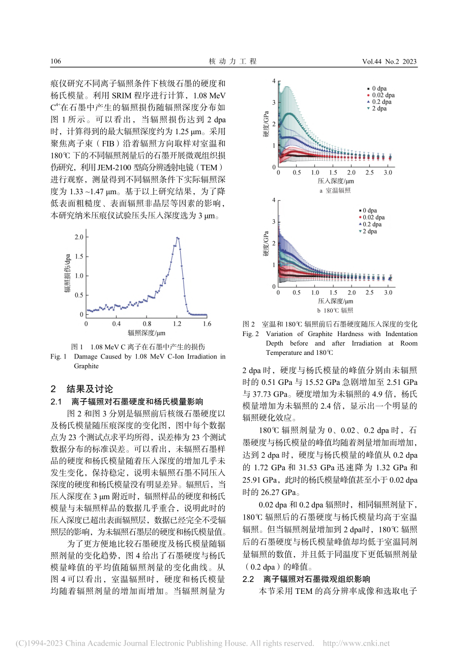 C离子辐照对核级石墨硬度和杨氏模量影响研究_郭丽娜.pdf_第3页