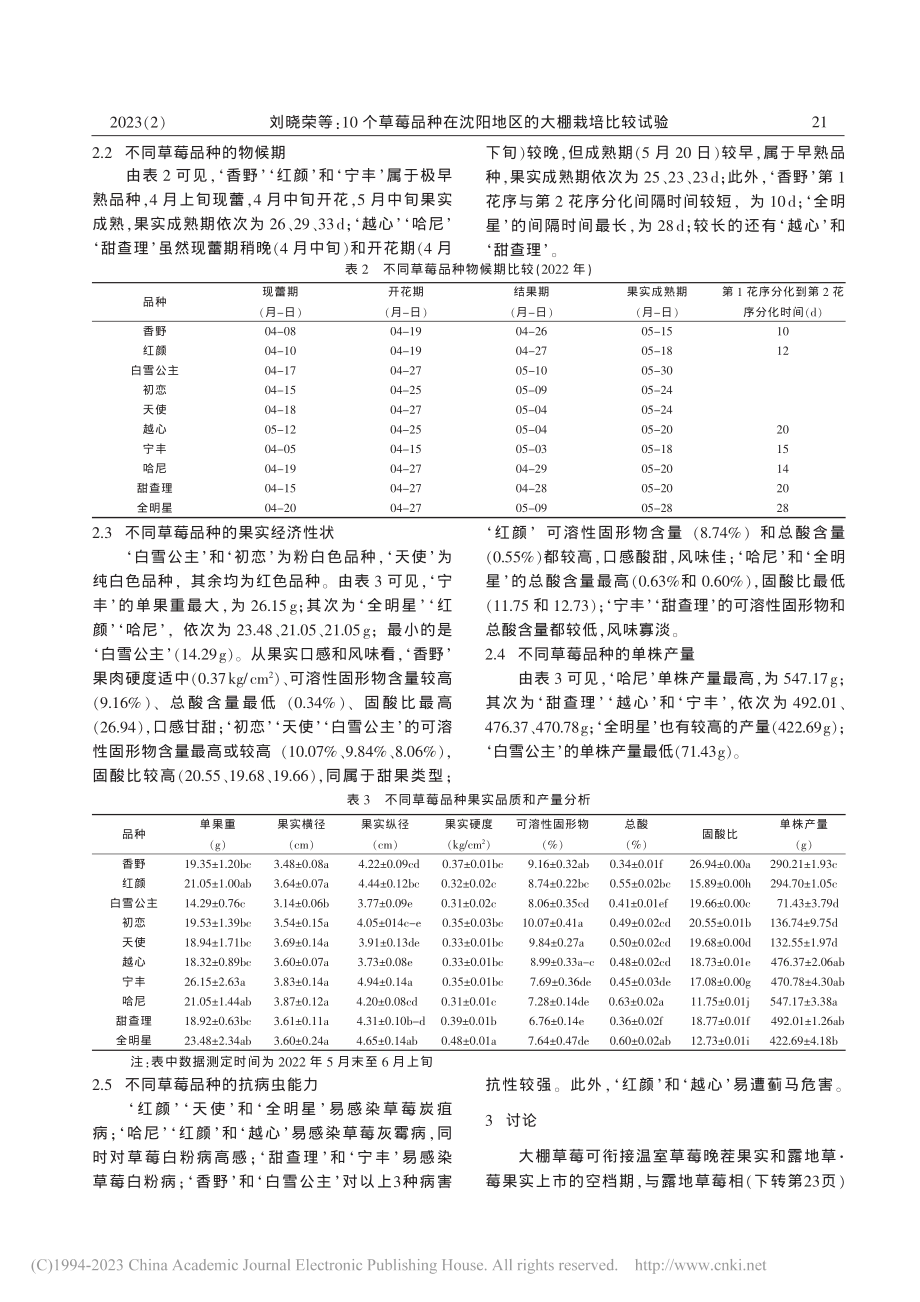 10个草莓品种在沈阳地区的大棚栽培比较试验_刘晓荣.pdf_第3页