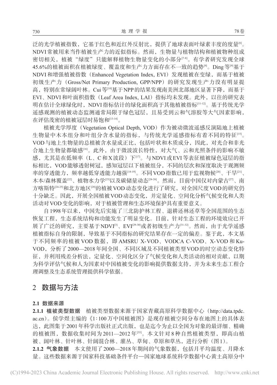 2000—2018年中国植...厚度时空动态特征及驱动因素_刘悦.pdf_第2页