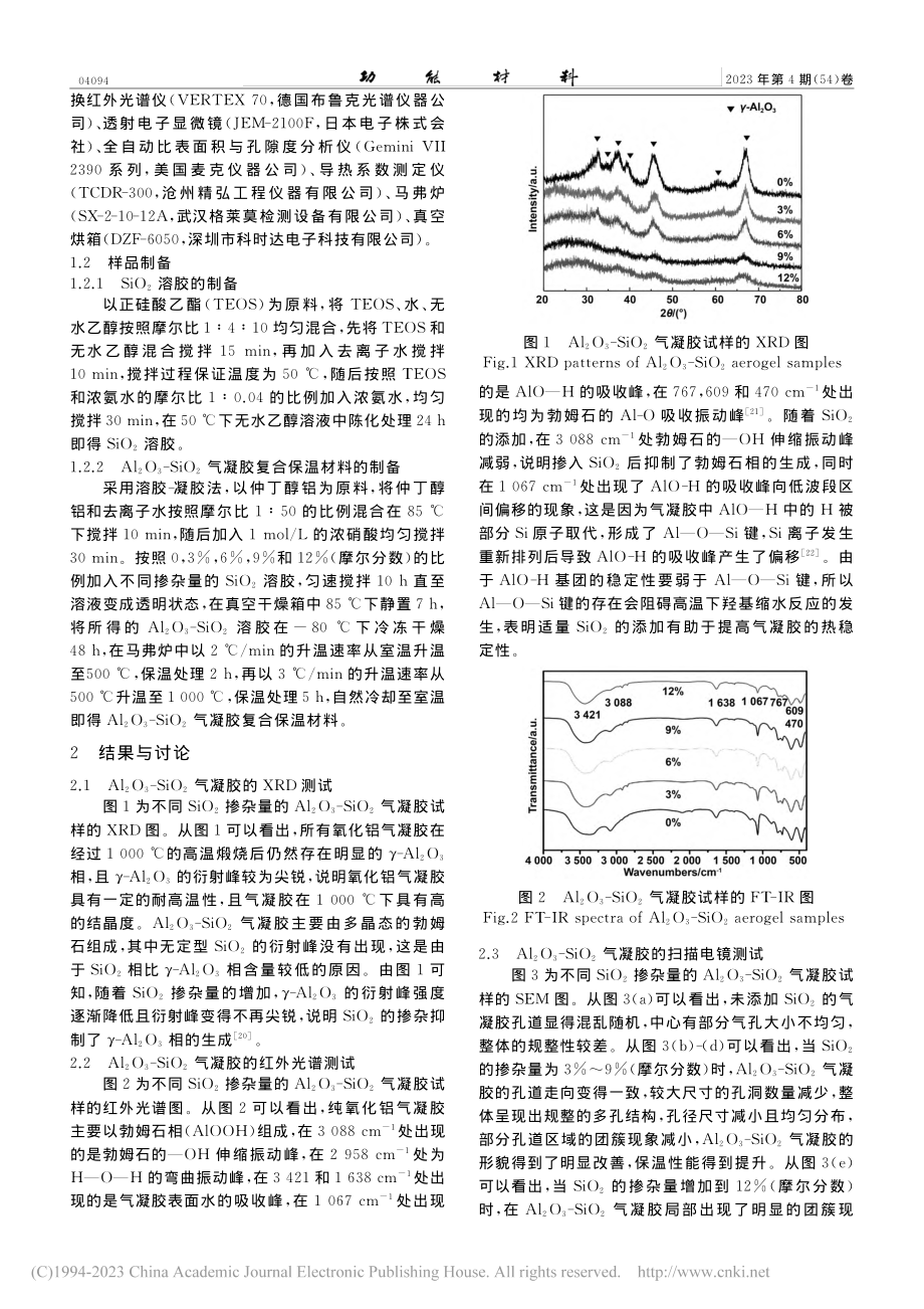 SiO_2增强氧化铝气凝胶...筑保温材料的制备及性能研究_朱国庆.pdf_第2页