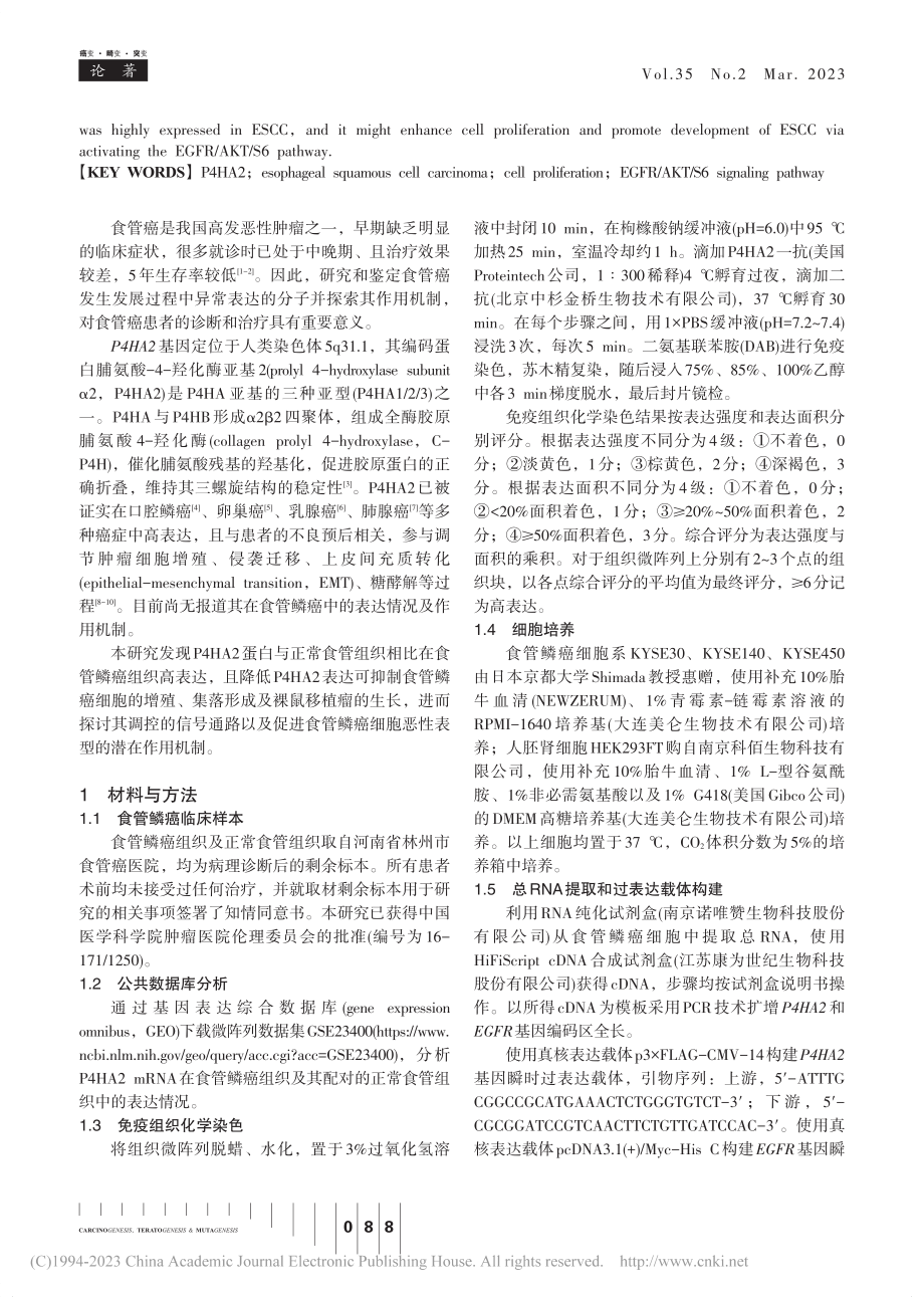 P4HA2通过激活EGFR...通路促进食管鳞癌细胞的增殖_冯丹.pdf_第2页