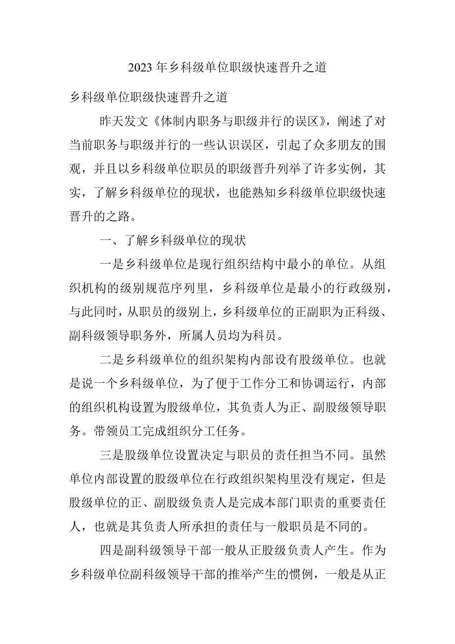 2023年乡科级单位职级快速晋升之道.docx_第1页