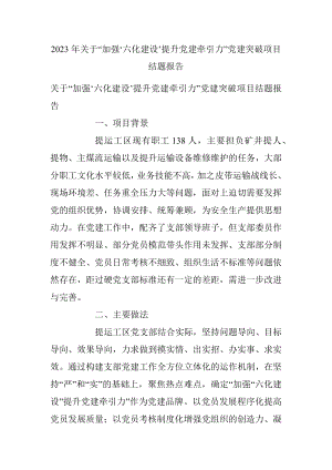 2023年关于“加强‘六化建设’提升党建牵引力”党建突破项目结题报告.docx