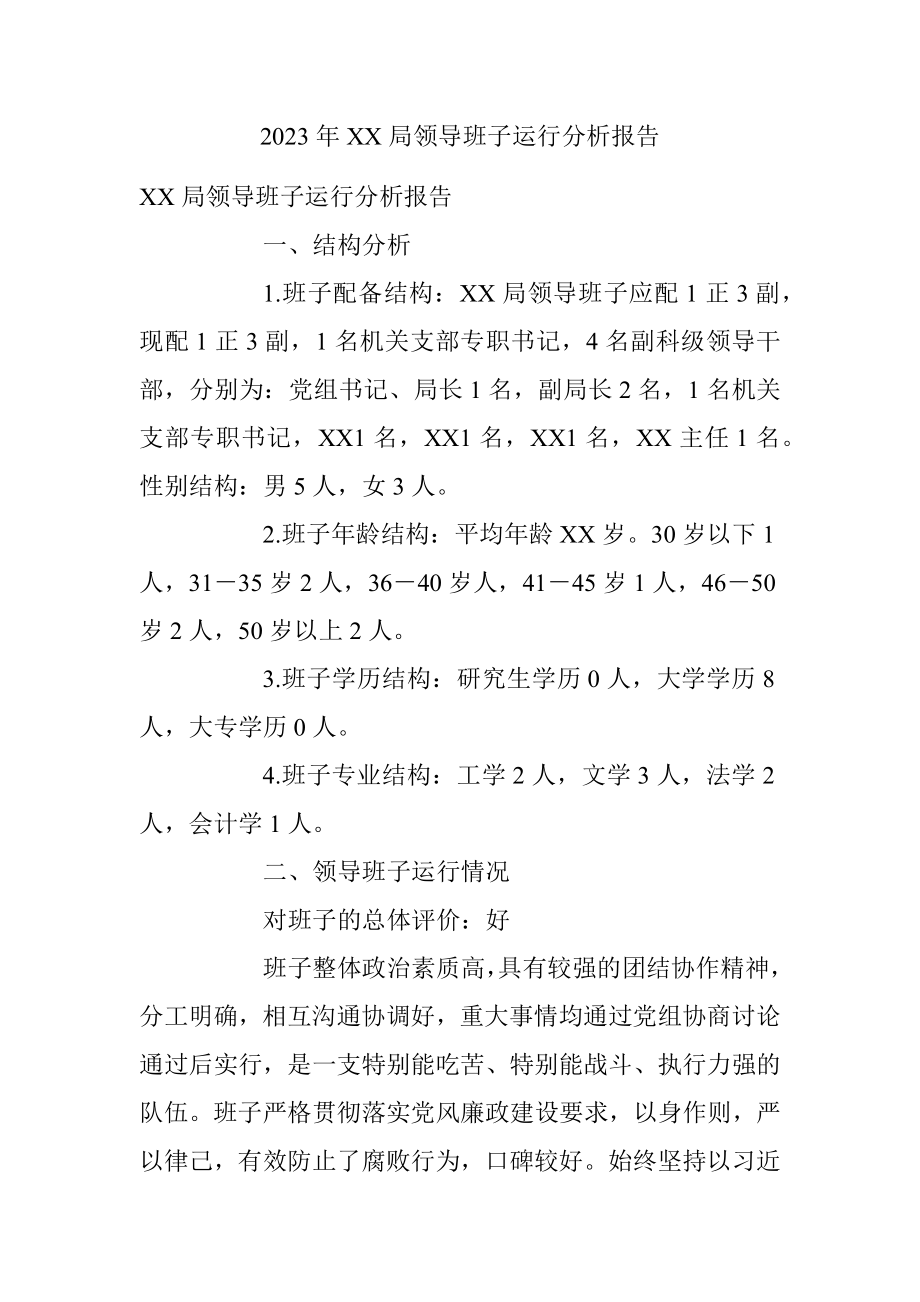 2023年XX局领导班子运行分析报告.docx_第1页