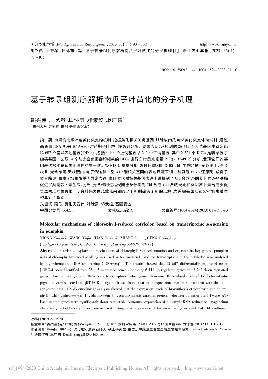 基于转录组测序解析南瓜子叶黄化的分子机理_熊兴伟.pdf_第1页