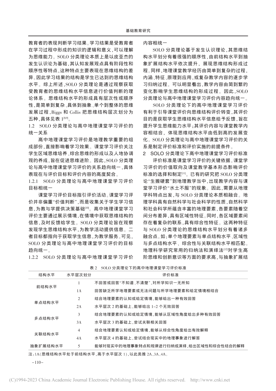 基于SOLO分类理论的高中地理课堂学习评价标准与路径_喜迎.pdf_第2页