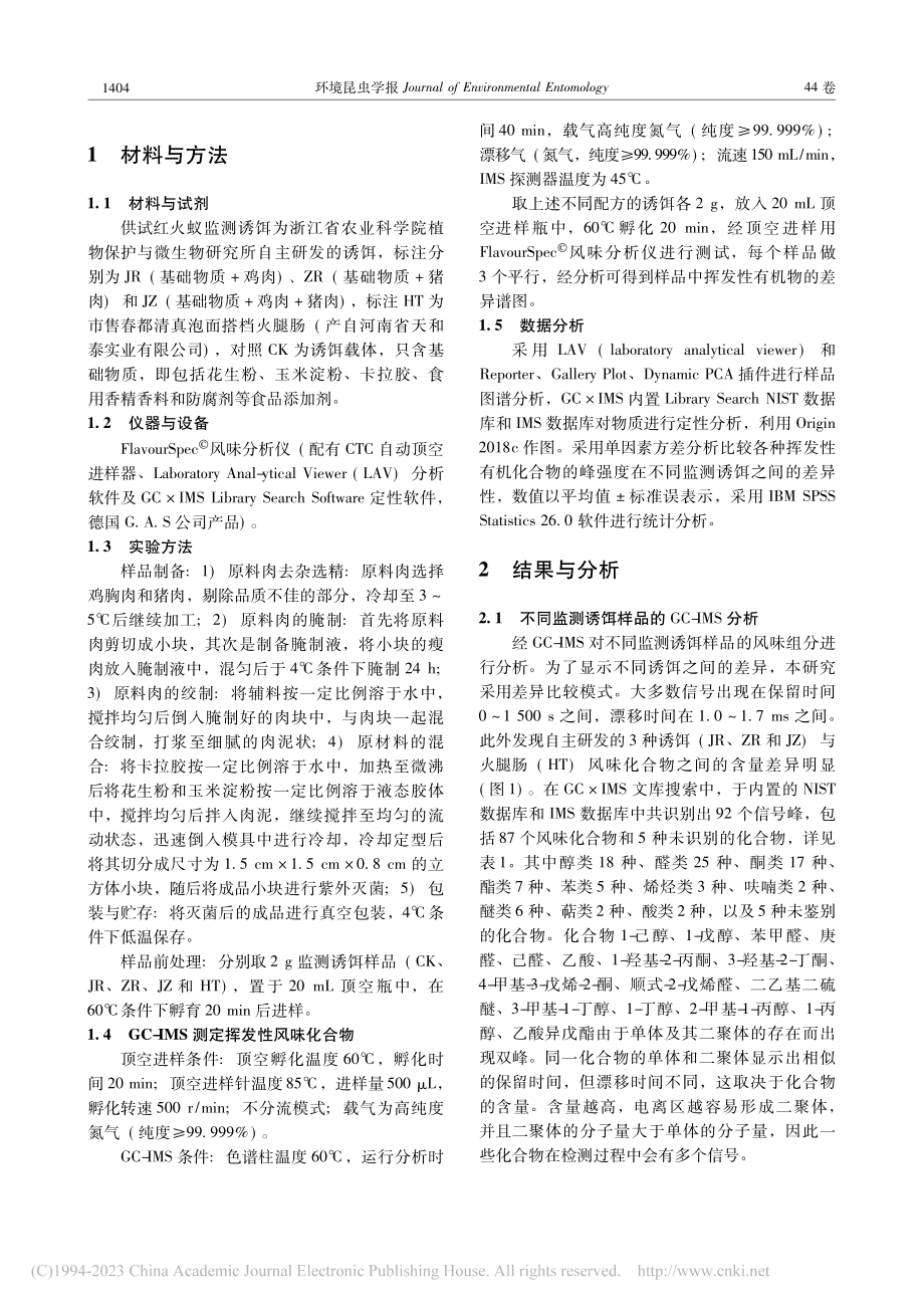 基于GC-IMS技术的不同...火蚁监测诱饵的风味成分分析_刘晓彤.pdf_第3页