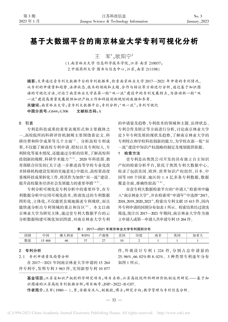 基于大数据平台的南京林业大学专利可视化分析_王军.pdf_第1页