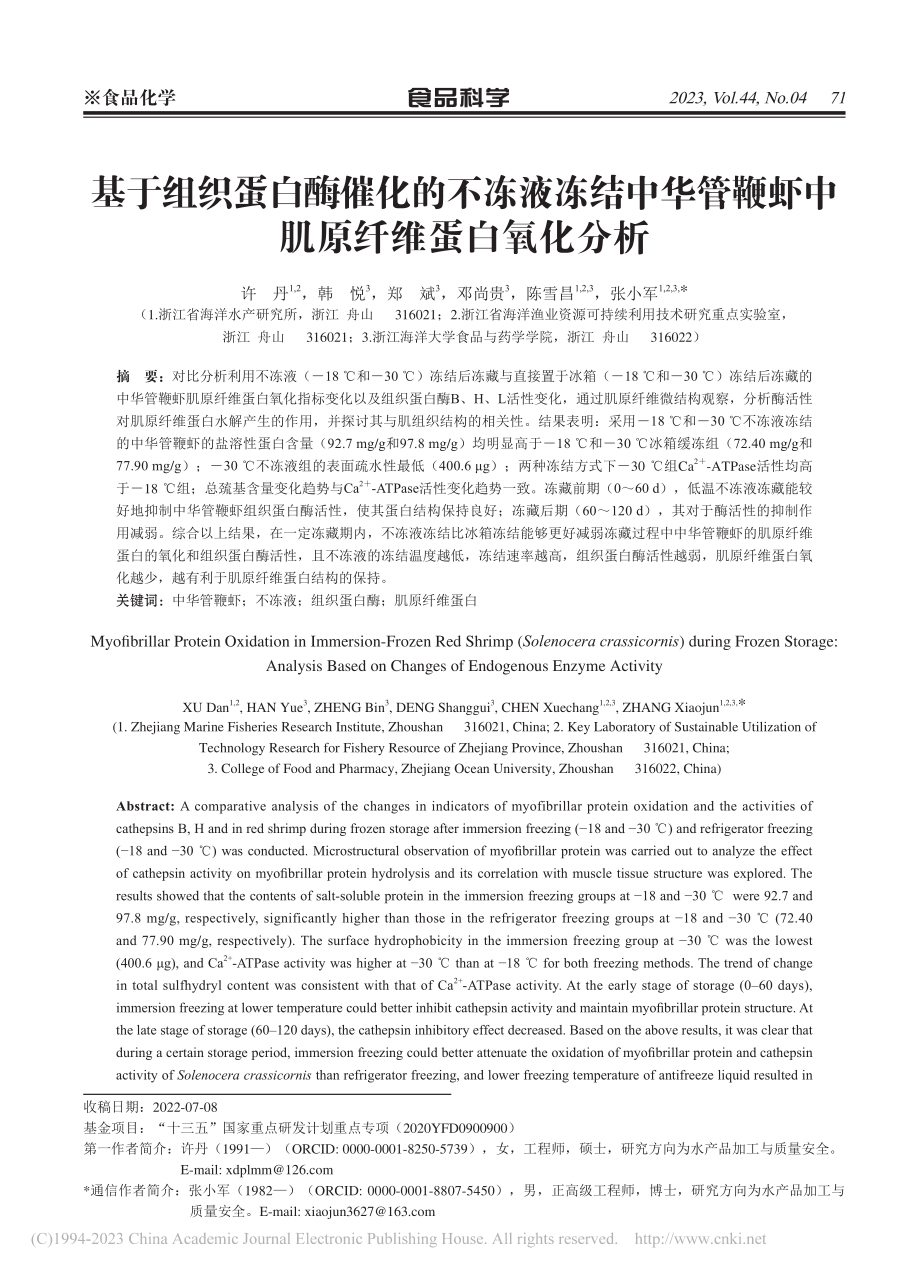 基于组织蛋白酶催化的不冻液...鞭虾中肌原纤维蛋白氧化分析_许丹.pdf_第1页