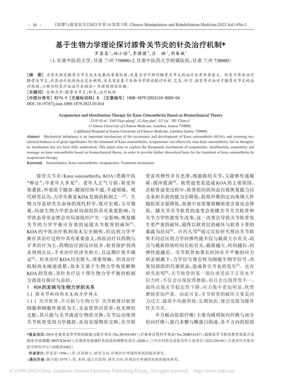 基于生物力学理论探讨膝骨关节炎的针灸治疗机制_罗喜喜.pdf_第1页