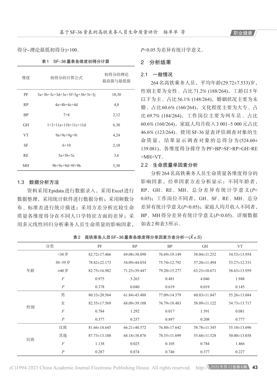 基于SF-36量表的高铁乘务人员生命质量评价_杨单单.pdf_第2页