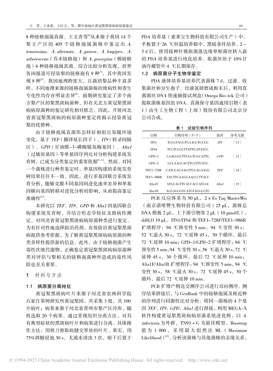 冀中南地区黄冠梨黑斑病病原菌鉴定_王晋.pdf_第2页