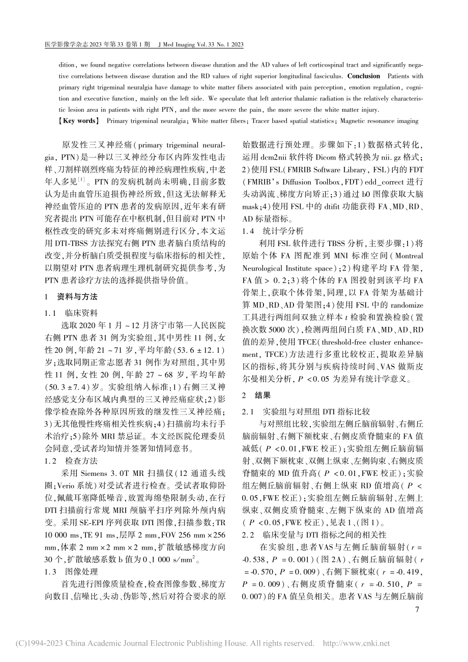 基于TBSS的右侧原发性三叉神经痛患者脑白质损伤研究_陈方方.pdf_第2页