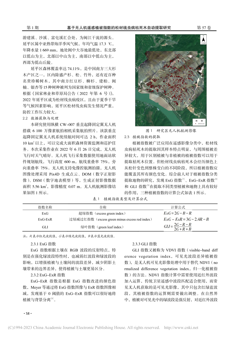 基于无人机遥感植被指数的松材线虫病枯死木自动提取研究_应兴亮.pdf_第2页