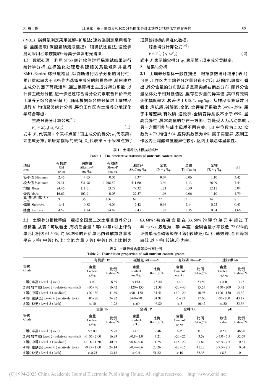 基于主成分和聚类分析的永泰县土壤养分地球化学综合评价_江晓龙.pdf_第2页