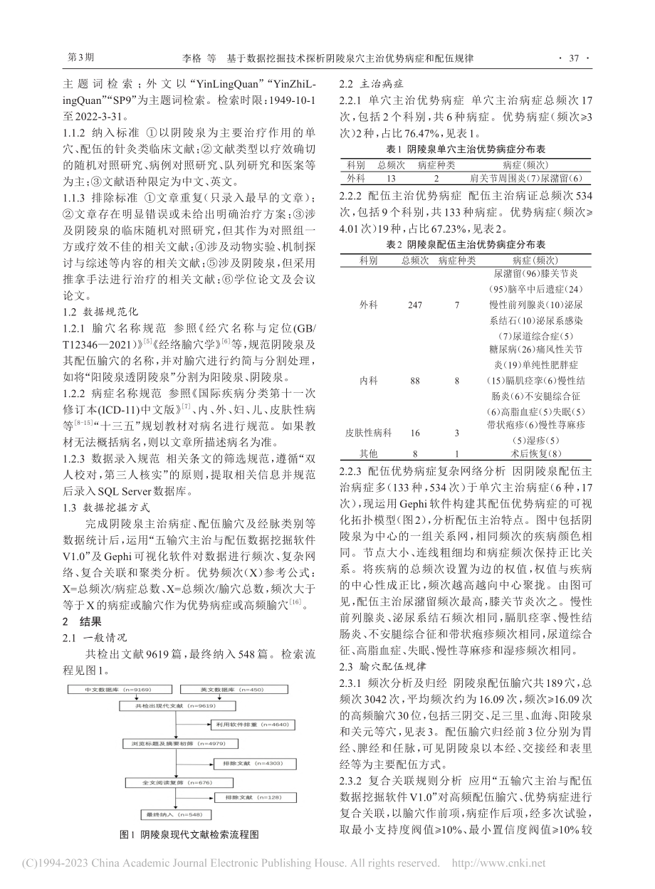 基于数据挖掘技术探析阴陵泉穴主治优势病症和配伍规律_李格.pdf_第2页