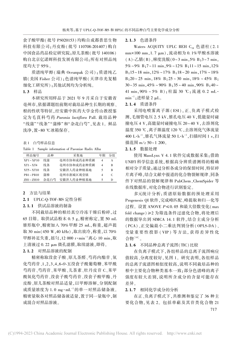 基于UPLC-Q-TOF-...同品种白芍主要化学成分分析_杨爽.pdf_第3页