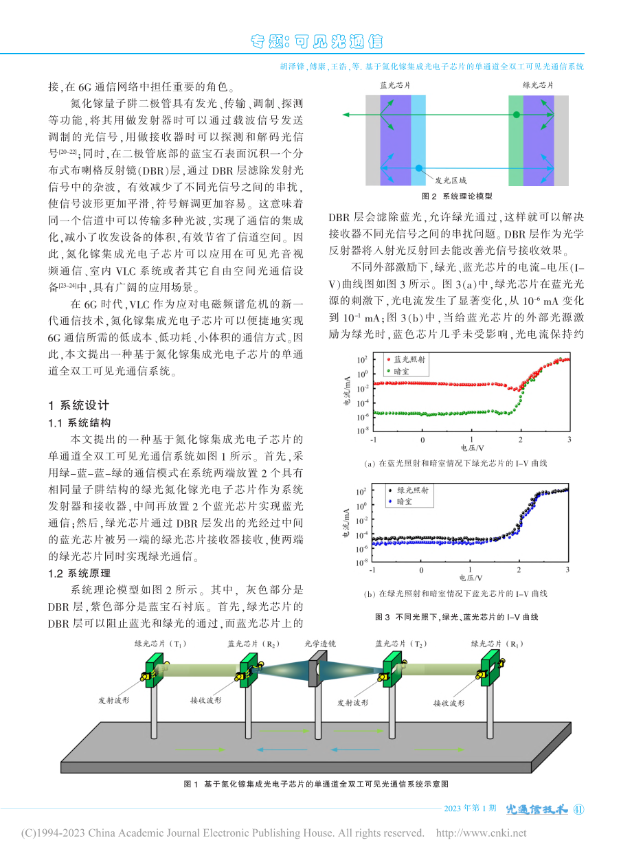 基于氮化镓集成光电子芯片的单通道全双工可见光通信系统_胡泽锋.pdf_第2页