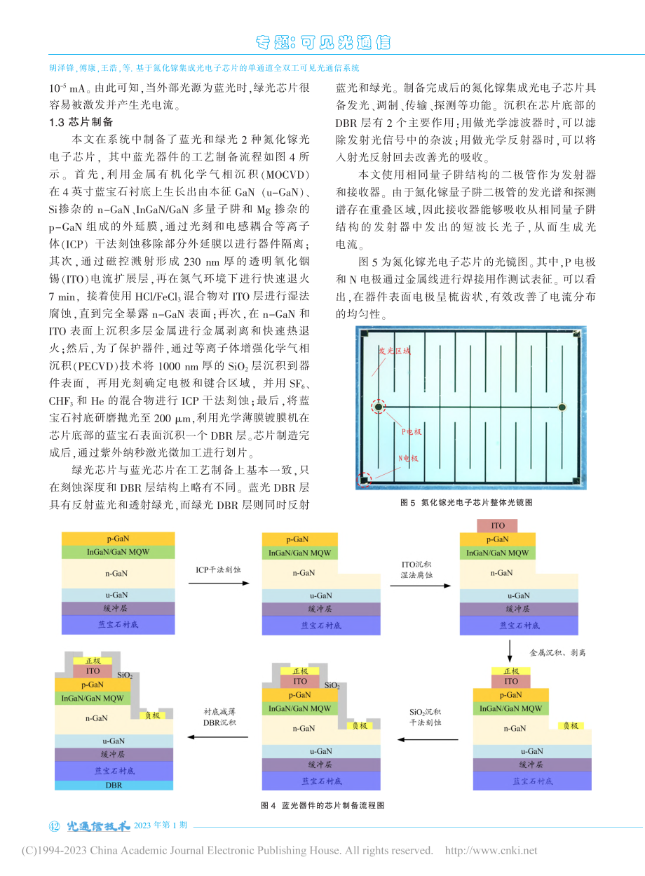 基于氮化镓集成光电子芯片的单通道全双工可见光通信系统_胡泽锋.pdf_第3页