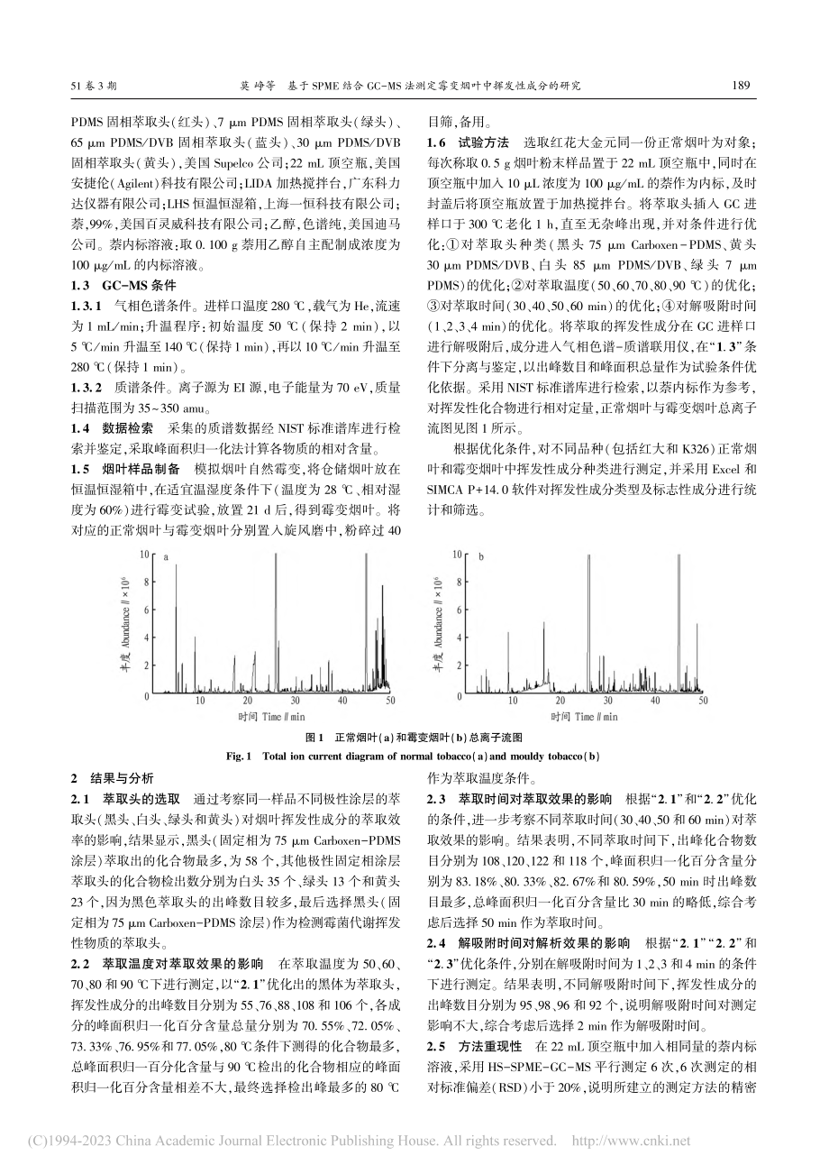 基于SPME结合GC-MS...霉变烟叶中挥发性成分的研究_莫峥.pdf_第2页