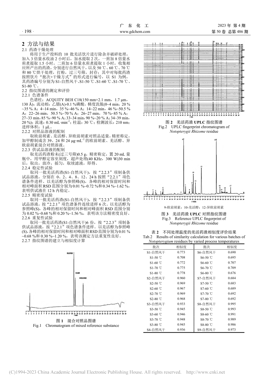 基于UPLC指纹图谱和含量...燥温度对羌活药渣质量的影响_林伟雄.pdf_第2页