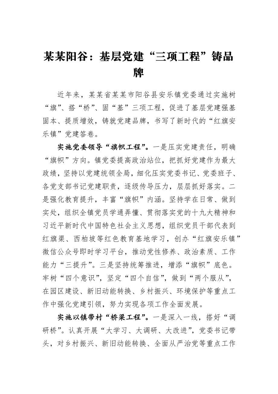 某某阳谷：基层党建“三项工程”铸品牌.docx_第1页