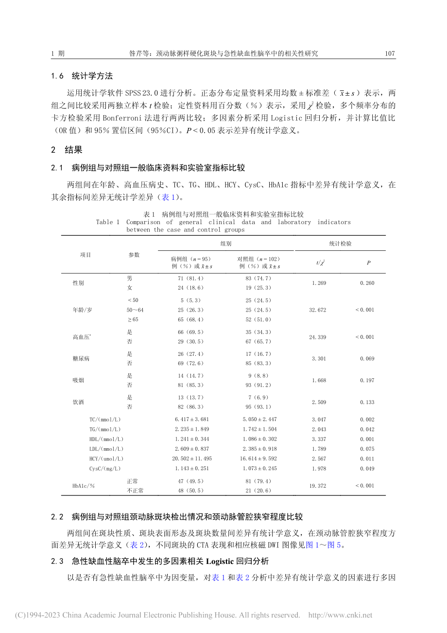 颈动脉粥样硬化斑块与急性缺血性脑卒中的相关性研究_昝芹.pdf_第3页